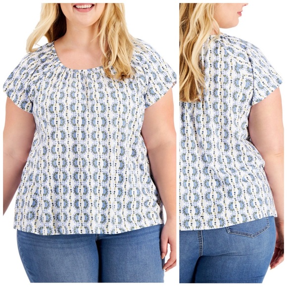 Style & Co Printed Knit Pleat-Neck Knit Top Plus Size 3X - Picture 1 of 5